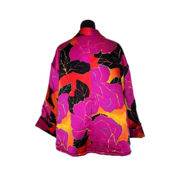 Della Roufogali Vtg Silk Oversized Open Front Floral Kimono Style Jacket Size 8 - Picture 3 of 6